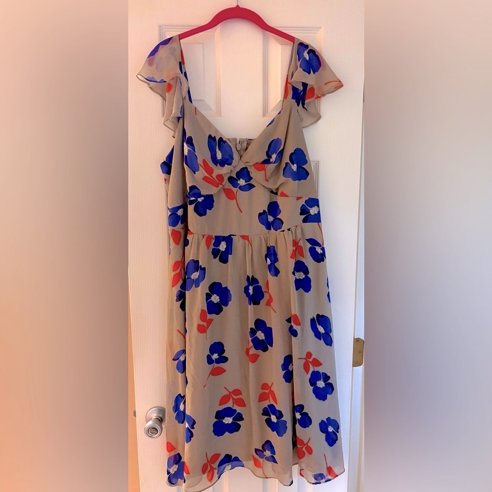 City Chic Grey with Blue and Orange Floral Midi Dress Size 20